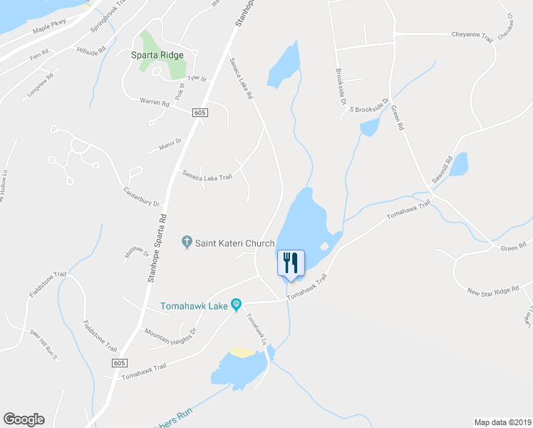 map of restaurants, bars, coffee shops, grocery stores, and more near 106 Seneca Lake Road in Sparta Township