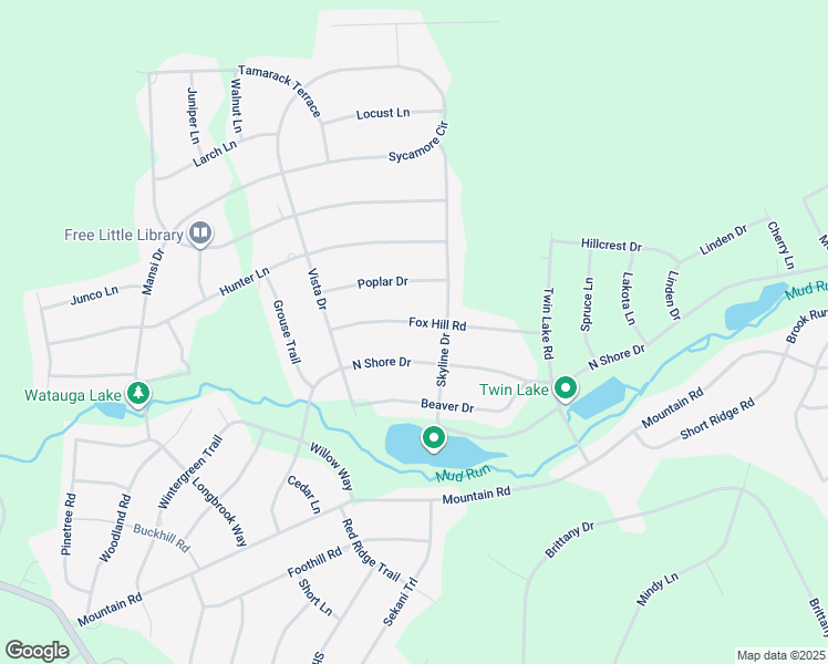 map of restaurants, bars, coffee shops, grocery stores, and more near 36 Fox Hill Road in Albrightsville