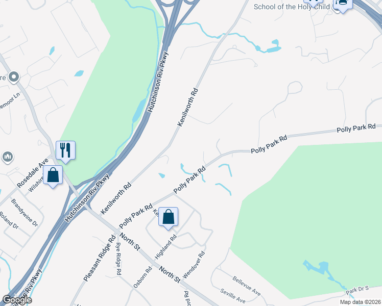 map of restaurants, bars, coffee shops, grocery stores, and more near 3 Laurelwood Court in Rye