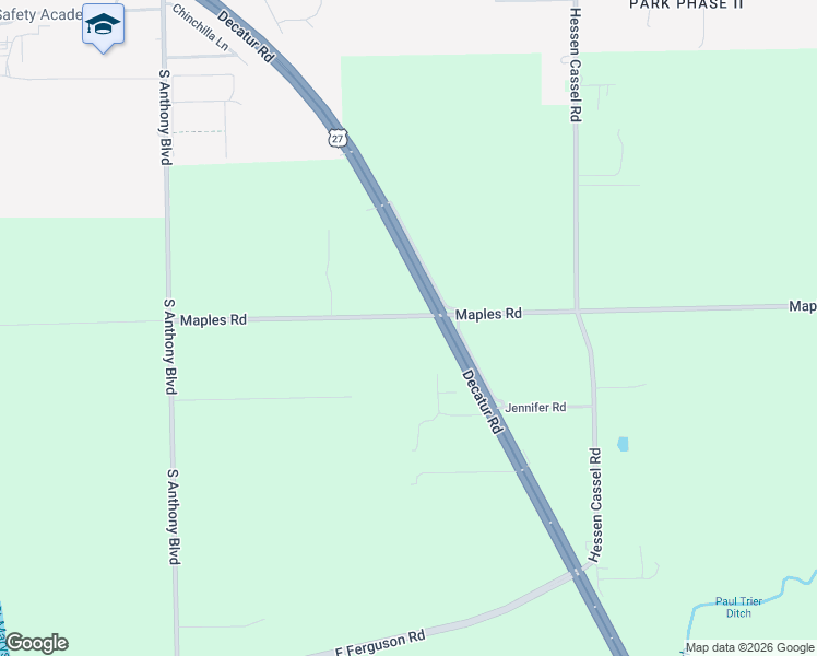 map of restaurants, bars, coffee shops, grocery stores, and more near 2506 Maples Road in Fort Wayne