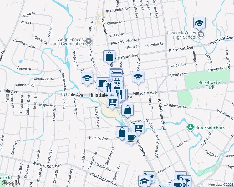 map of restaurants, bars, coffee shops, grocery stores, and more near in Hillsdale