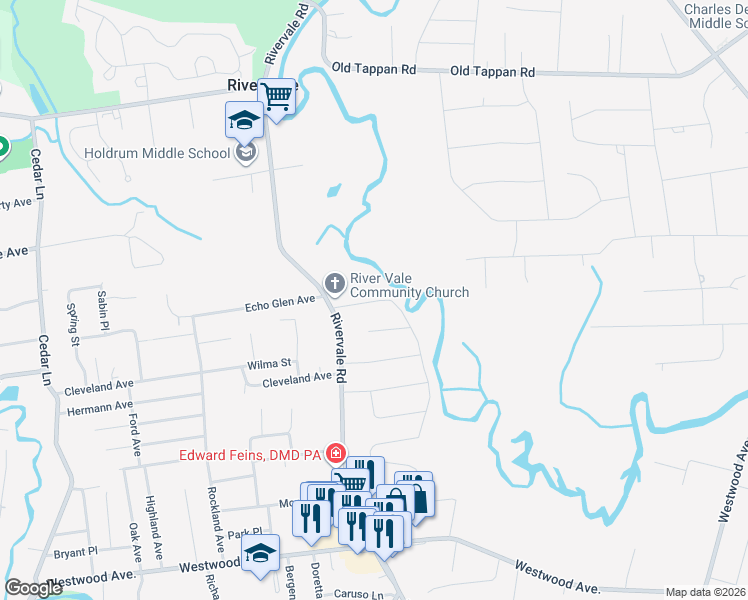 map of restaurants, bars, coffee shops, grocery stores, and more near 619 New Street in River Vale
