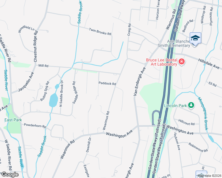 map of restaurants, bars, coffee shops, grocery stores, and more near 401 Wearimus Road in Ho-Ho-Kus