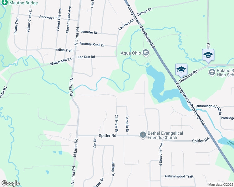 map of restaurants, bars, coffee shops, grocery stores, and more near 8010 Cliffview Drive in Youngstown