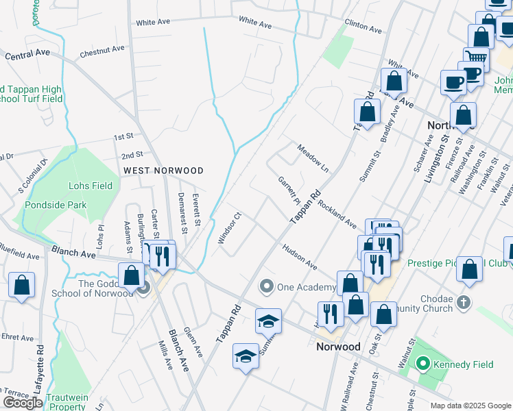 map of restaurants, bars, coffee shops, grocery stores, and more near 5 Windsor Court in Norwood