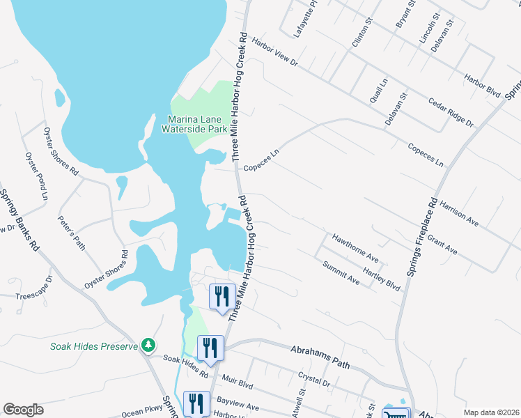 map of restaurants, bars, coffee shops, grocery stores, and more near 38 Three Mile Harbor Hog Creek Road in East Hampton