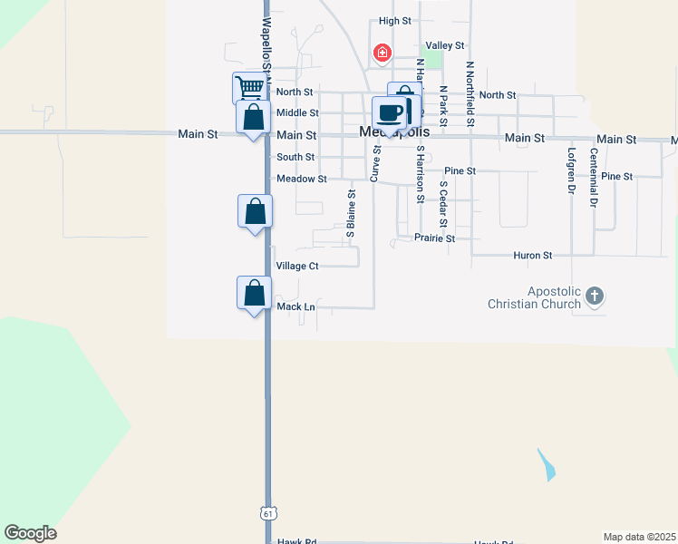 map of restaurants, bars, coffee shops, grocery stores, and more near 310 Mack Lane in Mediapolis