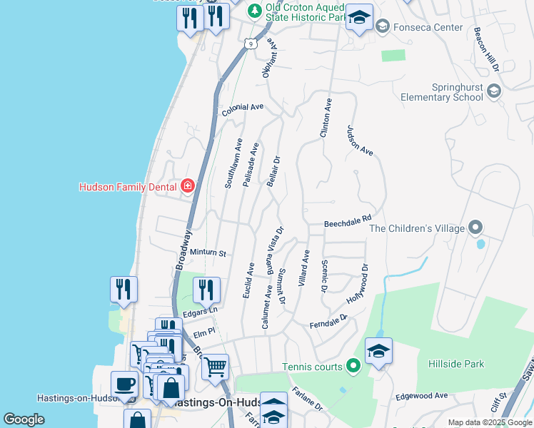 map of restaurants, bars, coffee shops, grocery stores, and more near 6 Bellair Drive in Hastings-on-Hudson