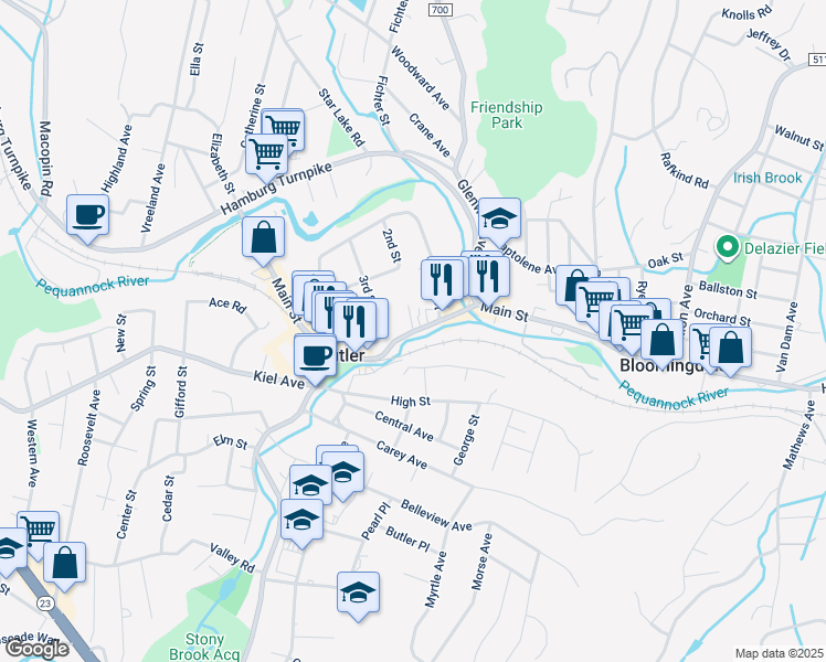 map of restaurants, bars, coffee shops, grocery stores, and more near 69-73 Main Street in Butler