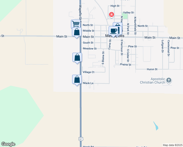 map of restaurants, bars, coffee shops, grocery stores, and more near 732 South Wapello Road in Mediapolis