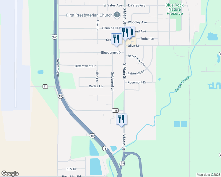 map of restaurants, bars, coffee shops, grocery stores, and more near 2825 Goldenrod Lane in Findlay