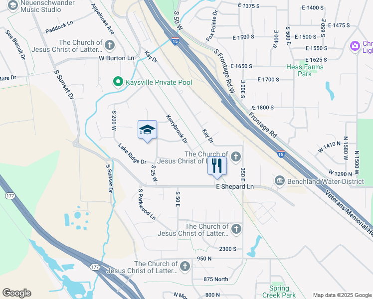 map of restaurants, bars, coffee shops, grocery stores, and more near 93 East 1950 South in Kaysville