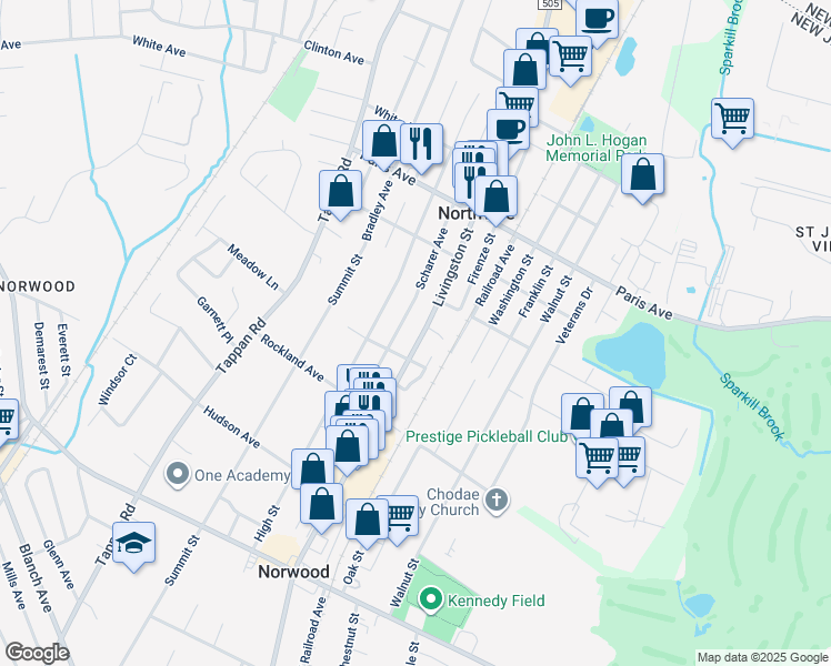 map of restaurants, bars, coffee shops, grocery stores, and more near 174 Winthrop Street in Northvale