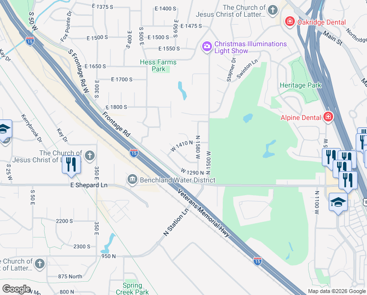 map of restaurants, bars, coffee shops, grocery stores, and more near 1647 West 1410 North in Farmington