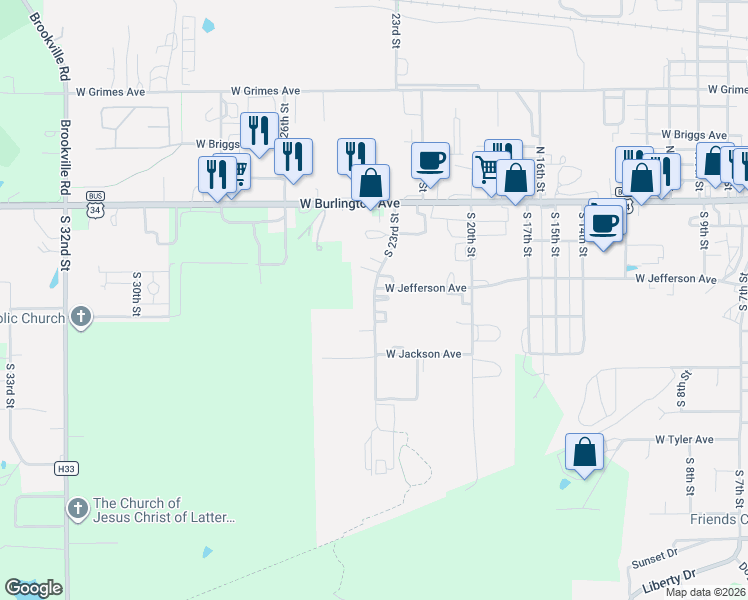 map of restaurants, bars, coffee shops, grocery stores, and more near South 23rd Street in Fairfield
