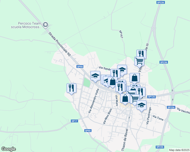 map of restaurants, bars, coffee shops, grocery stores, and more near Via Sandro Pertini in Città Metropolitana di Bari