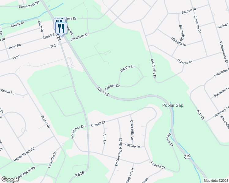 map of restaurants, bars, coffee shops, grocery stores, and more near 201 Martha Ln in Blakeslee