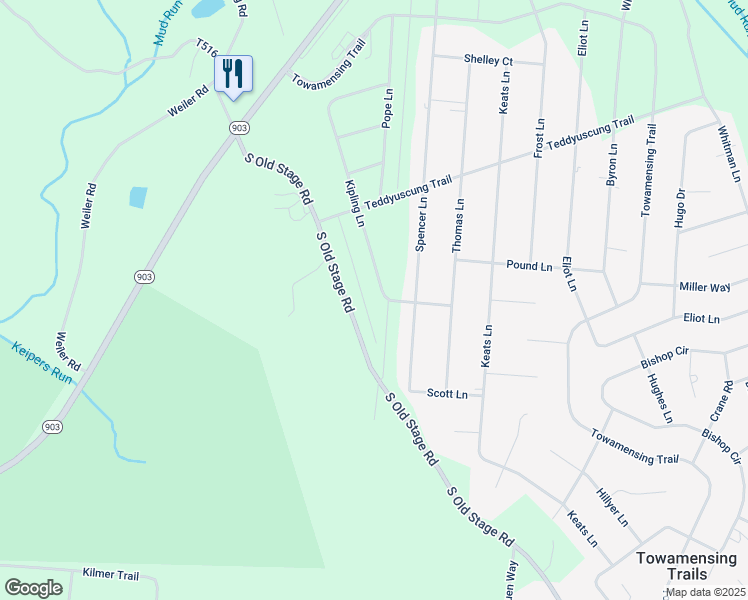 map of restaurants, bars, coffee shops, grocery stores, and more near 35 Kipling Lane in Albrightsville