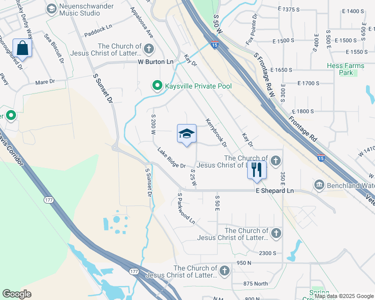 map of restaurants, bars, coffee shops, grocery stores, and more near 1870 South 25 West in Kaysville
