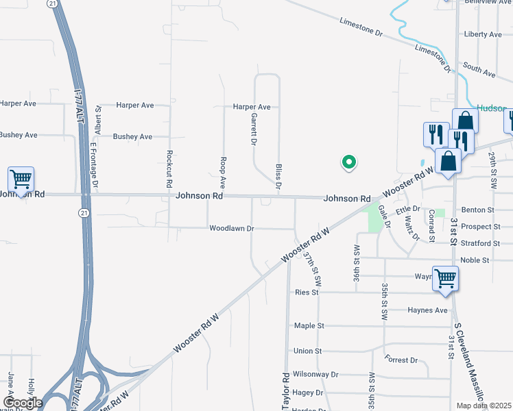 map of restaurants, bars, coffee shops, grocery stores, and more near 3588 Johnson Road in Norton