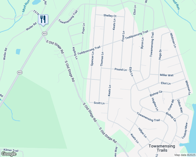 map of restaurants, bars, coffee shops, grocery stores, and more near 41 Thomas Lane in Albrightsville