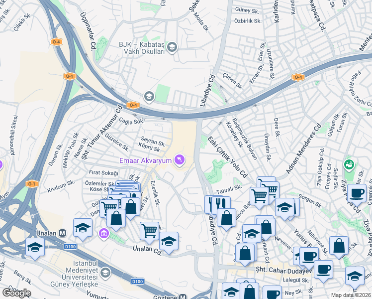 map of restaurants, bars, coffee shops, grocery stores, and more near 88 Libadiye Caddesi in Üsküdar