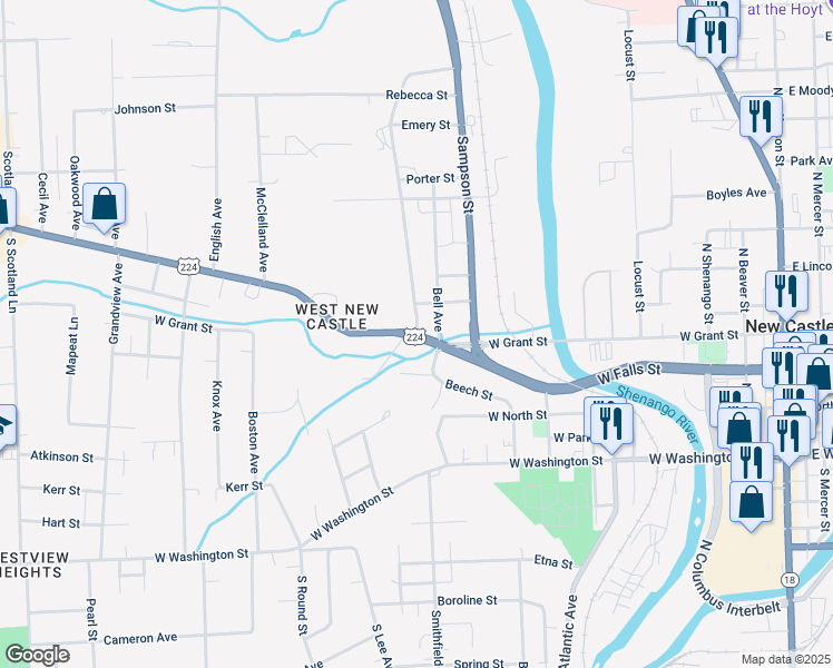 map of restaurants, bars, coffee shops, grocery stores, and more near 956 West State Street in New Castle