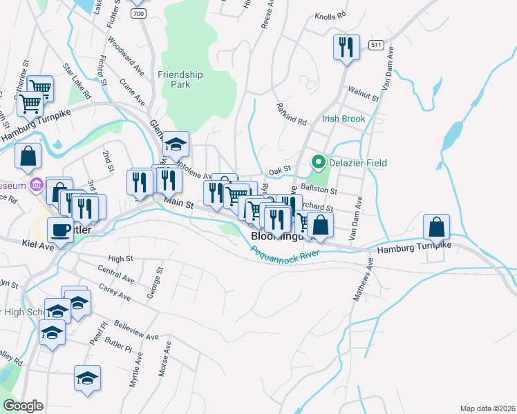 map of restaurants, bars, coffee shops, grocery stores, and more near 27 Ryerson Avenue in Bloomingdale