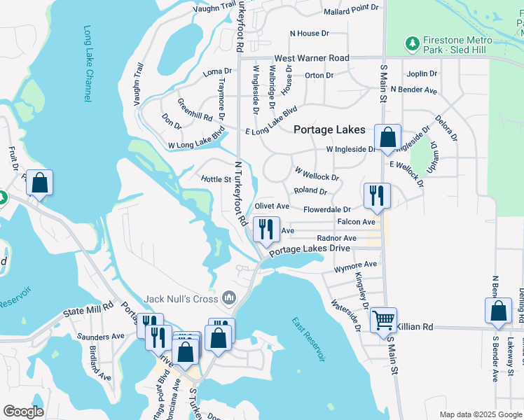 map of restaurants, bars, coffee shops, grocery stores, and more near 204 Winimac Avenue in Akron