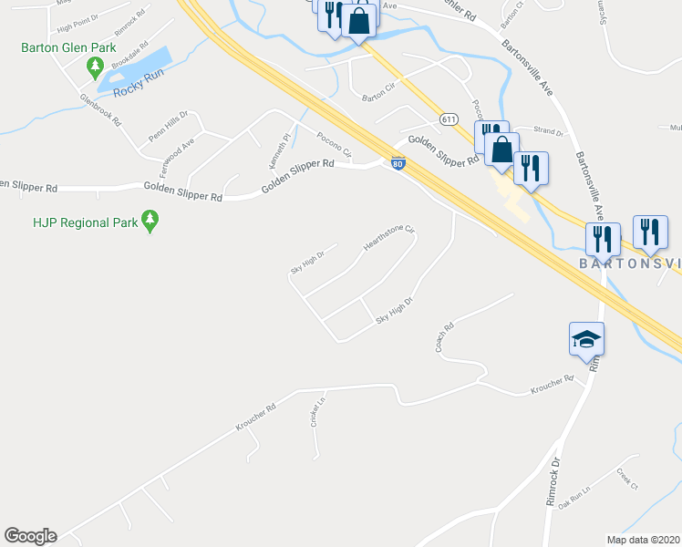 map of restaurants, bars, coffee shops, grocery stores, and more near 53 Hearthstone Circle in Monroe County