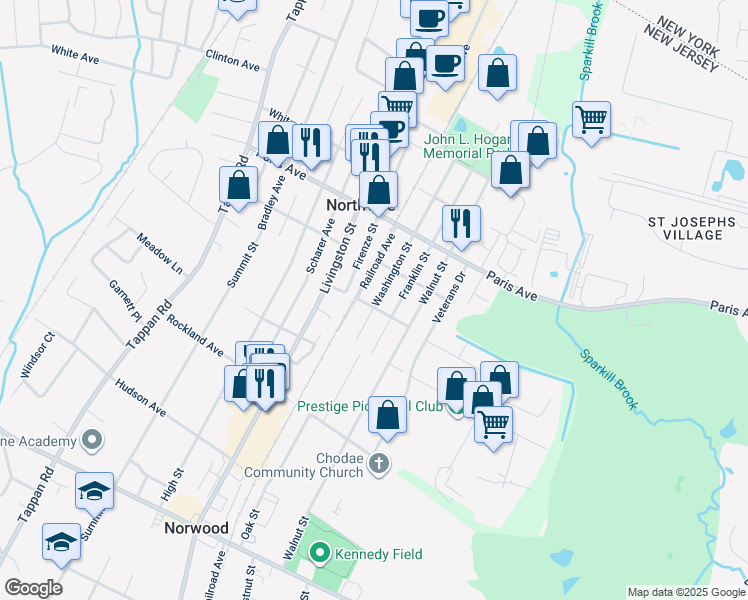 map of restaurants, bars, coffee shops, grocery stores, and more near 179 Washington Street in Northvale