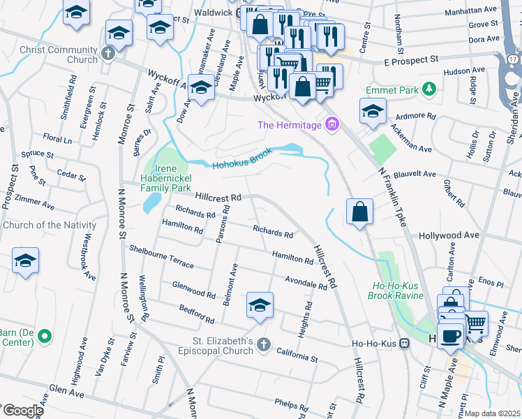 map of restaurants, bars, coffee shops, grocery stores, and more near 857 Morningside Road in Ridgewood