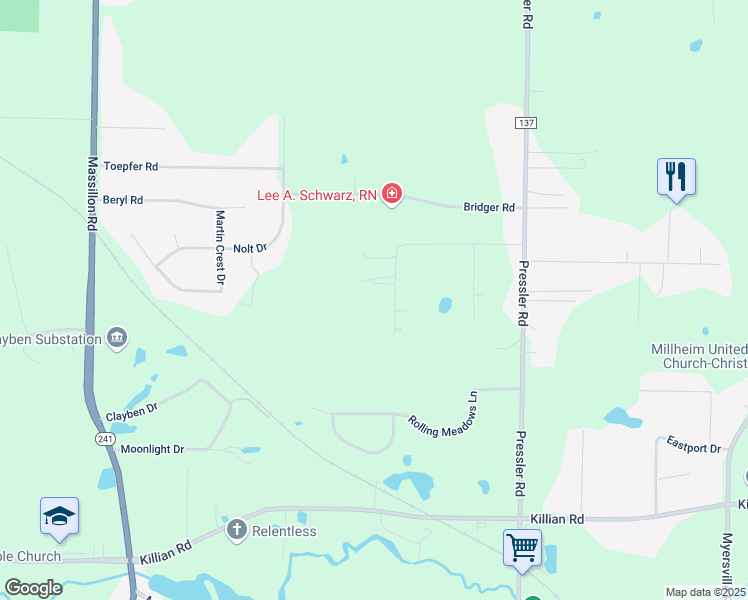 map of restaurants, bars, coffee shops, grocery stores, and more near 1834 Orchard Lane in Akron