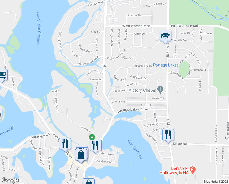 map of restaurants, bars, coffee shops, grocery stores, and more near 204 Winimac Avenue in Akron