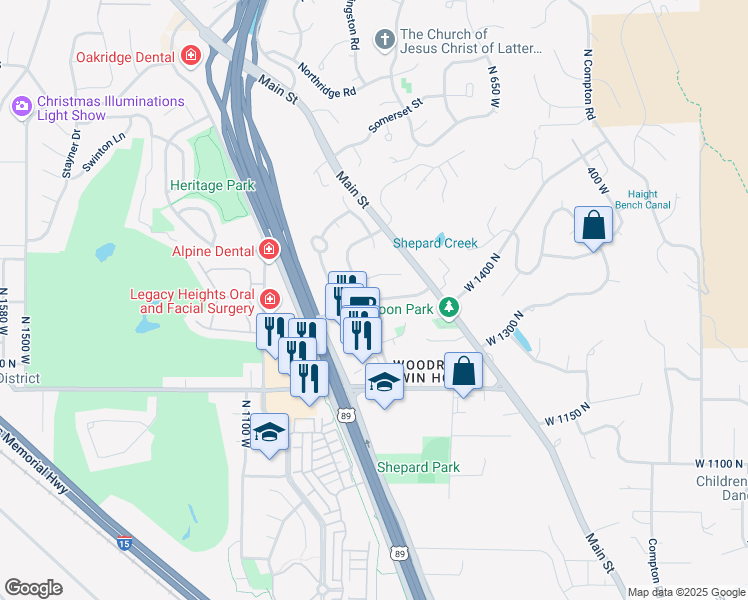 map of restaurants, bars, coffee shops, grocery stores, and more near Creek Lane in Farmington