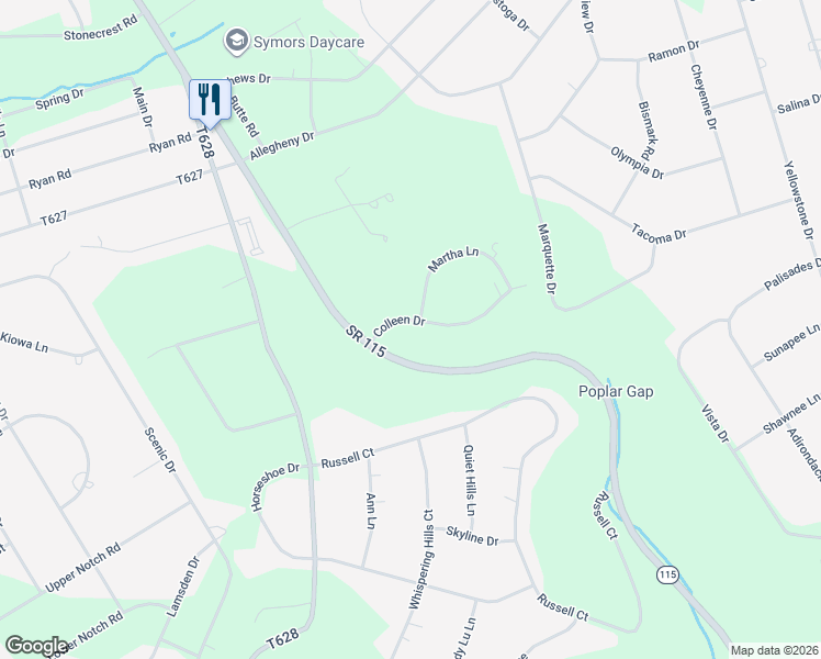 map of restaurants, bars, coffee shops, grocery stores, and more near 201 Martha Ln in Blakeslee