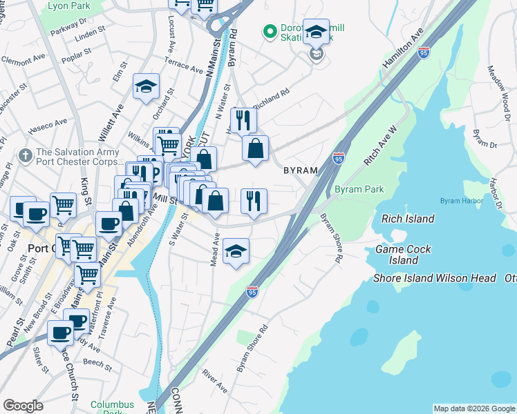 map of restaurants, bars, coffee shops, grocery stores, and more near in Greenwich