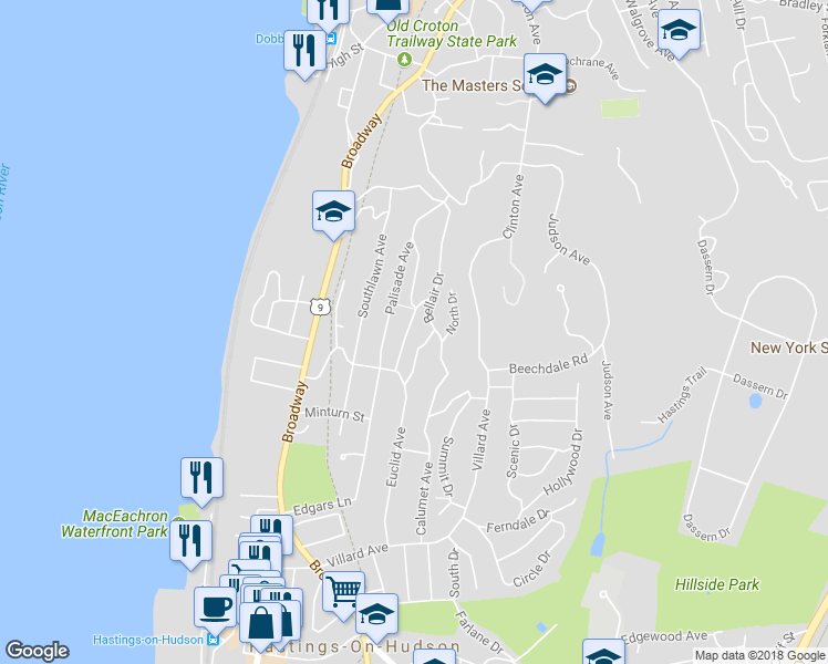 map of restaurants, bars, coffee shops, grocery stores, and more near 32 Magnolia Drive in Dobbs Ferry