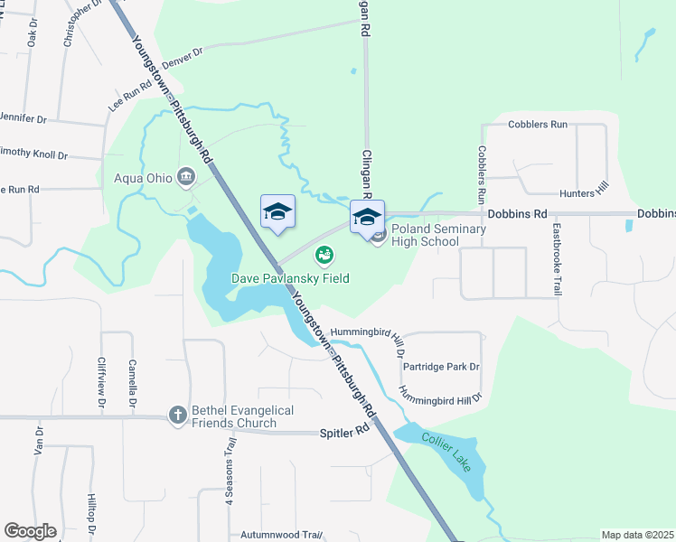 map of restaurants, bars, coffee shops, grocery stores, and more near 3199 Dobbins Road in Youngstown