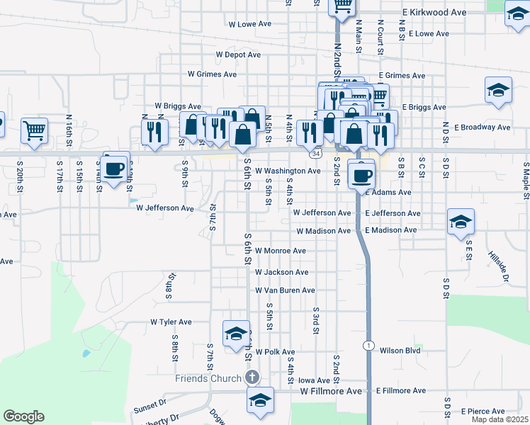 map of restaurants, bars, coffee shops, grocery stores, and more near 398 S 5th St in Fairfield