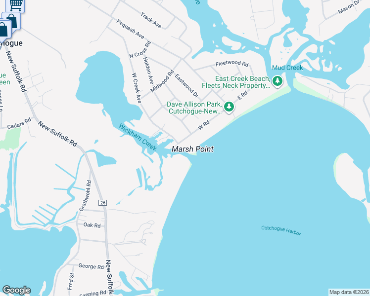 map of restaurants, bars, coffee shops, grocery stores, and more near 1435 West Road in Cutchogue