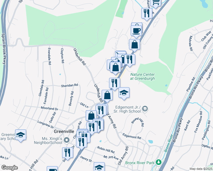 map of restaurants, bars, coffee shops, grocery stores, and more near 531 Central Park Avenue in Scarsdale