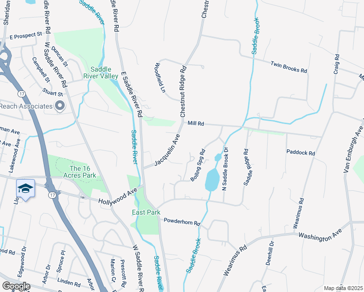 map of restaurants, bars, coffee shops, grocery stores, and more near 54 Jacquelin Avenue in Ho-Ho-Kus