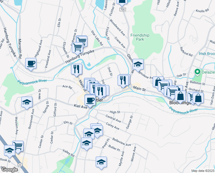 map of restaurants, bars, coffee shops, grocery stores, and more near 27 3rd Street in Butler