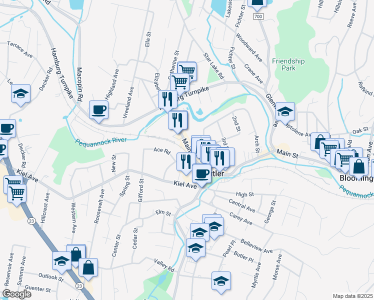 map of restaurants, bars, coffee shops, grocery stores, and more near in Butler