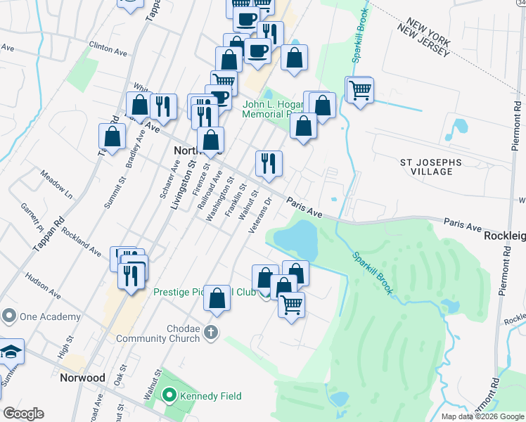 map of restaurants, bars, coffee shops, grocery stores, and more near 191 Veterans Dr in Northvale