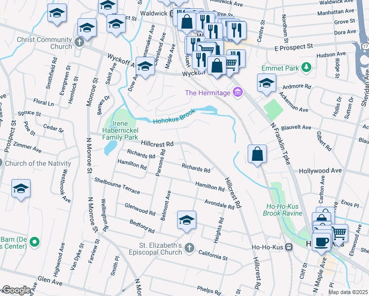 map of restaurants, bars, coffee shops, grocery stores, and more near 857 Morningside Rd in Ridgewood