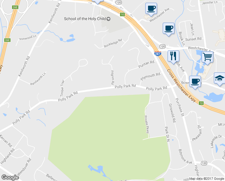 map of restaurants, bars, coffee shops, grocery stores, and more near 455 Polly Park Road in Rye