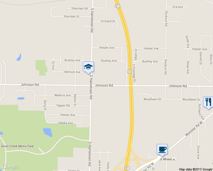 map of restaurants, bars, coffee shops, grocery stores, and more near 3998 Johnson Road in Norton