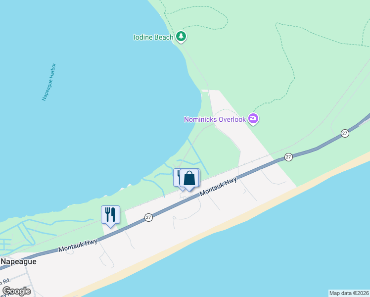 map of restaurants, bars, coffee shops, grocery stores, and more near 36 Private Road in Greenport